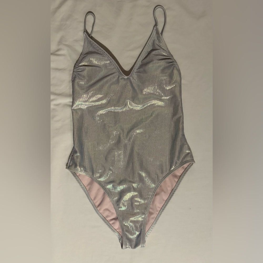 Hologram, Shimmering Silver One-Piece Swimsuit, juniors size medium